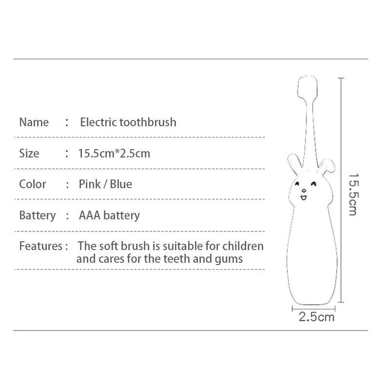 Children Electric Toothbrush Rotating Cute Bunny Cartoon Pattern Kids with Soft Replacement Heads Portable Non-Slip Toothbrush