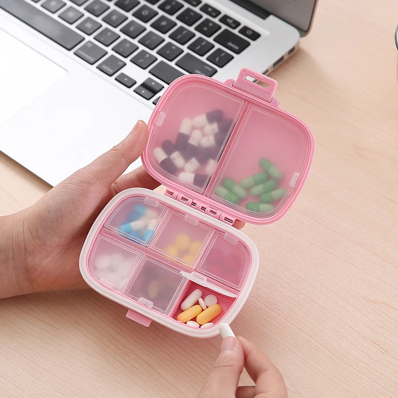 Portable Eight-Grid Sub-Packing Large Capacity Pill Box Sealed Moisture-Proof Pill Storage Box Folding Two-Layer Waterproof Pill