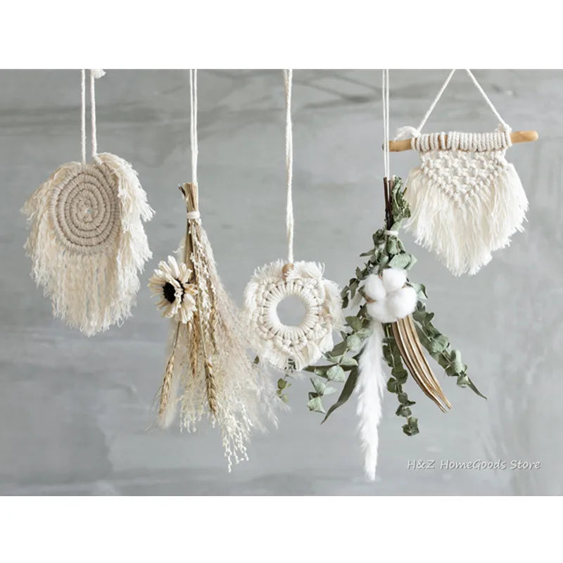 Small Nordic Hand-woven Tapestry Macrame Wall Hanging 100%Cotton For Children's Room Headboard Photo Props Boho  Home Decor