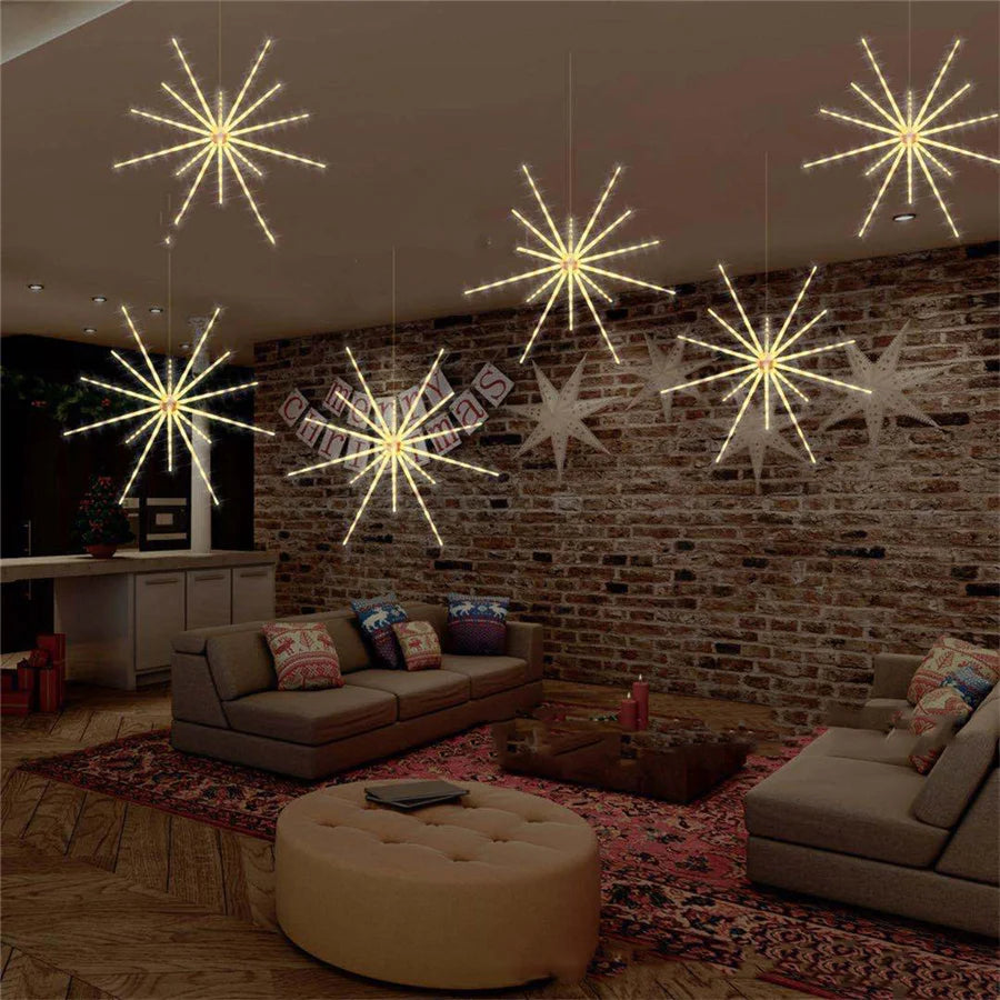 Outdoor Waterproof Starburst Christmas String Lights Battery Operated 112LED Hanging Firework Fairy Garden Lights Garland Decor