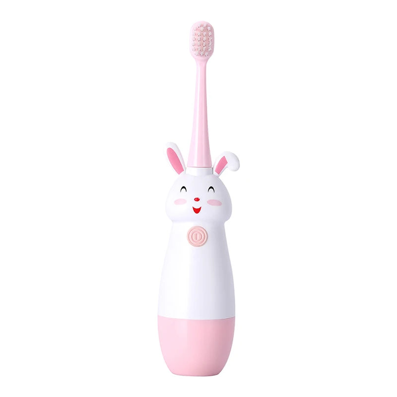 Children Electric Toothbrush Rotating Cute Bunny Cartoon Pattern Kids with Soft Replacement Heads Portable Non-Slip Toothbrush