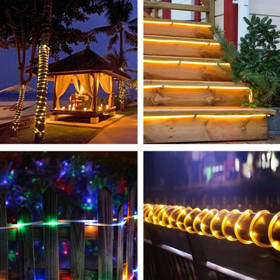 Christmas LED Rope Light Low Voltage 8 Mode Waterproof 12M 100LED Outdoor Clear Tube Light Rope and String For Deck Patio Garden