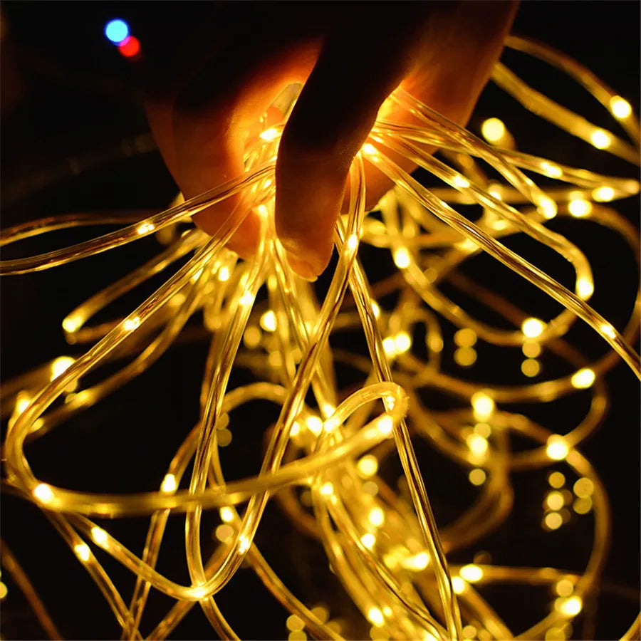 Christmas LED Rope Light Low Voltage 8 Mode Waterproof 12M 100LED Outdoor Clear Tube Light Rope and String For Deck Patio Garden