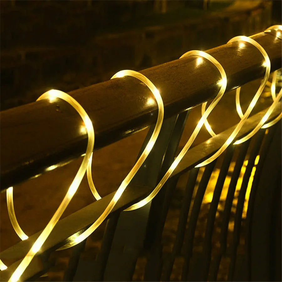 Christmas LED Rope Light Low Voltage 8 Mode Waterproof 12M 100LED Outdoor Clear Tube Light Rope and String For Deck Patio Garden