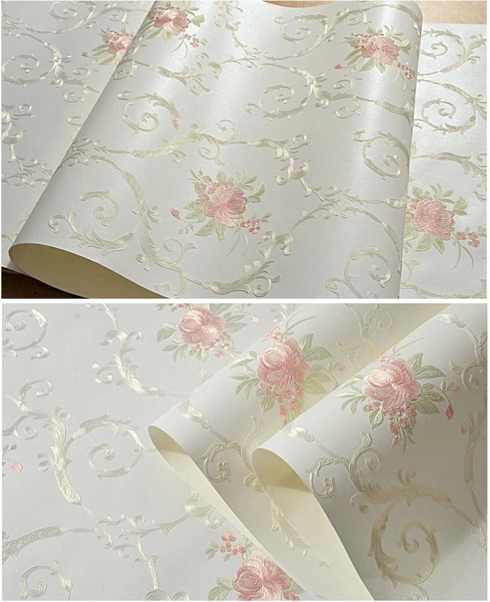 European Style Non Woven Peel and Stick Wallpaper 3D Pastoral Decorative Contact Paper Self Adhesive Wallpaper Luxury Embossed