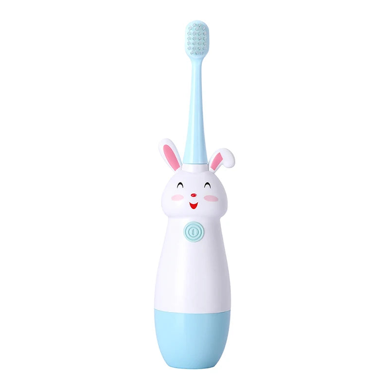 Children Electric Toothbrush Rotating Cute Bunny Cartoon Pattern Kids with Soft Replacement Heads Portable Non-Slip Toothbrush