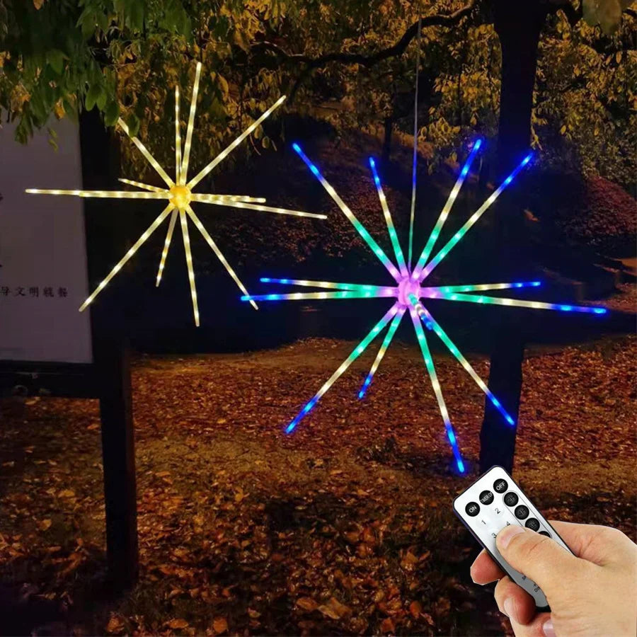 Outdoor Waterproof Starburst Christmas String Lights Battery Operated 112LED Hanging Firework Fairy Garden Lights Garland Decor