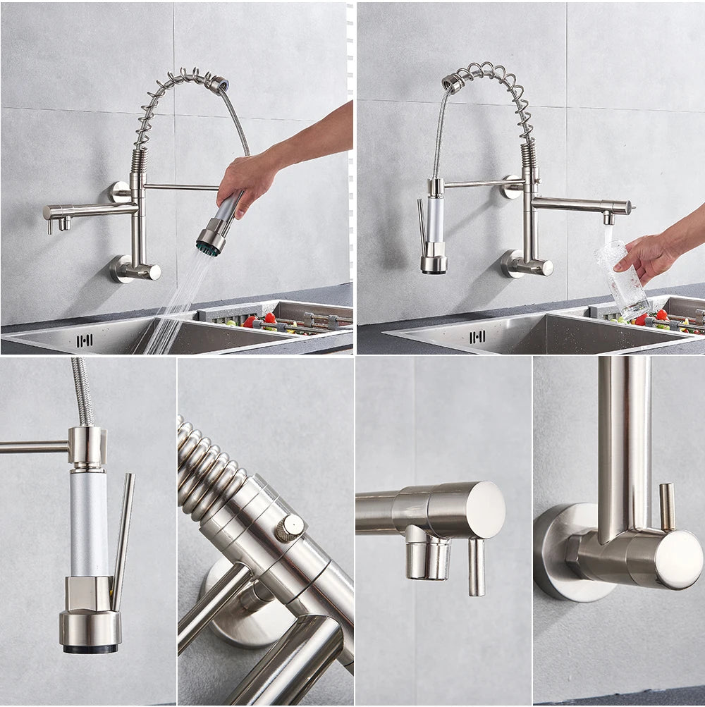 Golden Spring Kitchen Faucet Swivel Side Sprayer Dual Spout Kitchen Tap Kitchen Sink Cold Water Faucet 360 Rotation