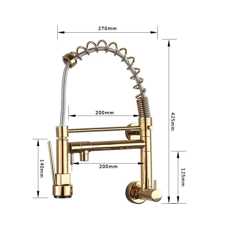 Golden Spring Kitchen Faucet Swivel Side Sprayer Dual Spout Kitchen Tap Kitchen Sink Cold Water Faucet 360 Rotation