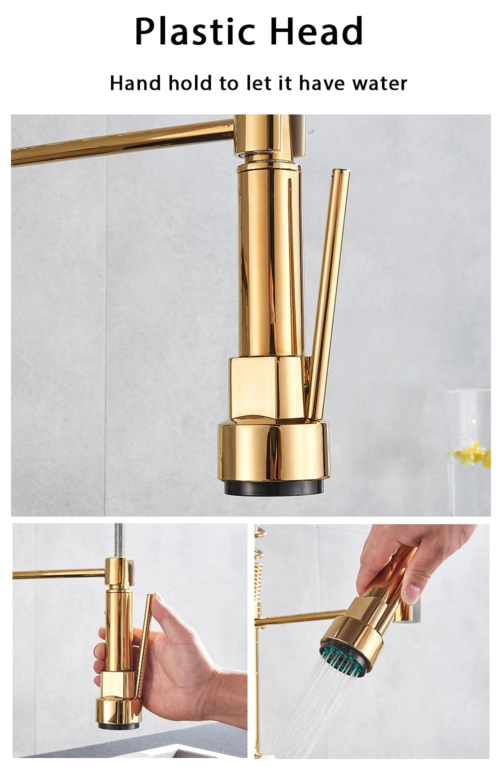 Golden Spring Kitchen Faucet Swivel Side Sprayer Dual Spout Kitchen Tap Kitchen Sink Cold Water Faucet 360 Rotation