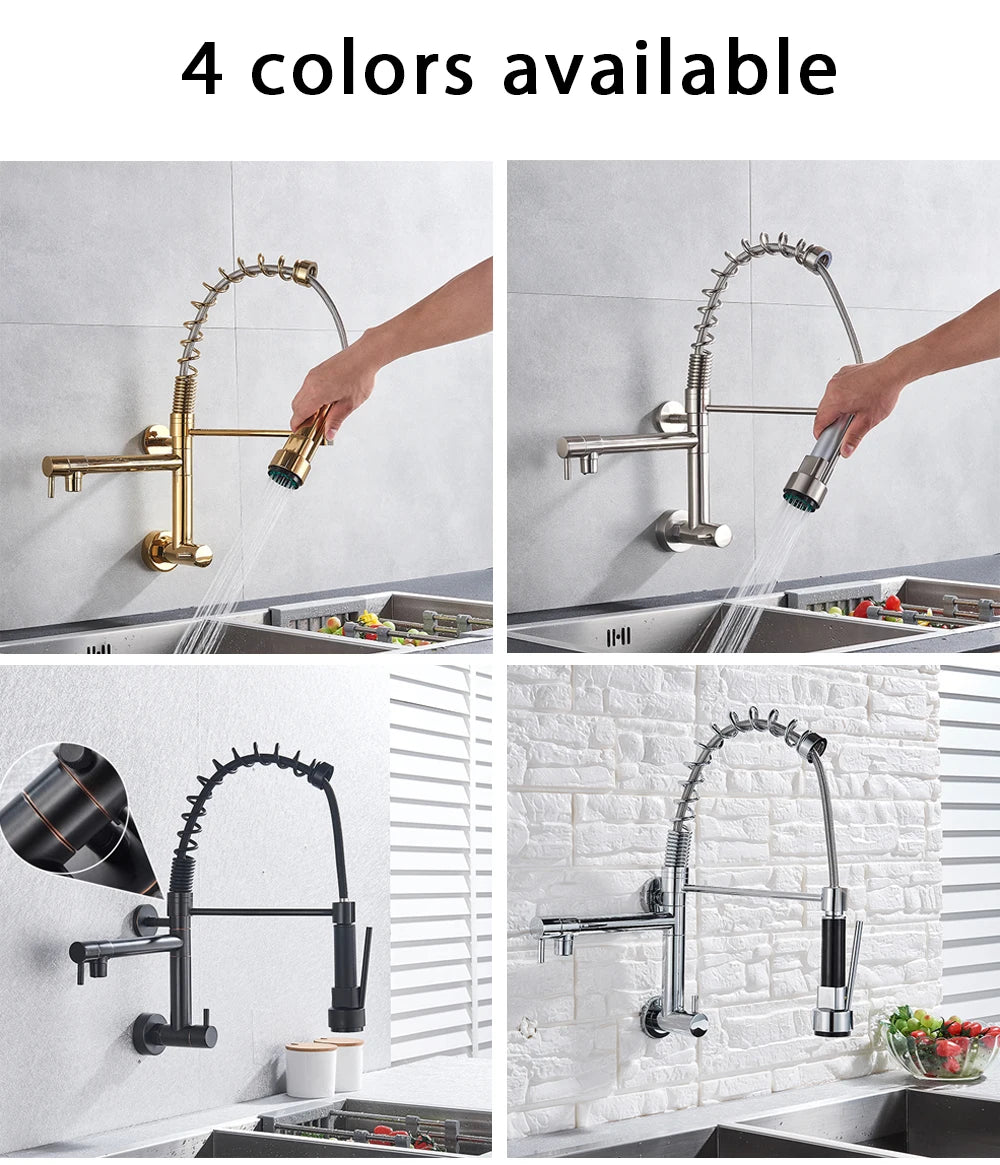 Golden Spring Kitchen Faucet Swivel Side Sprayer Dual Spout Kitchen Tap Kitchen Sink Cold Water Faucet 360 Rotation