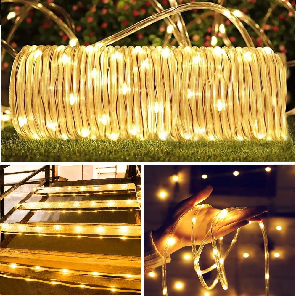 LED Rope Lights Outdoor String Light Battery Powered With Remote Controller 10/15M New Year 2024 Fairy Lights Waterproof Garland