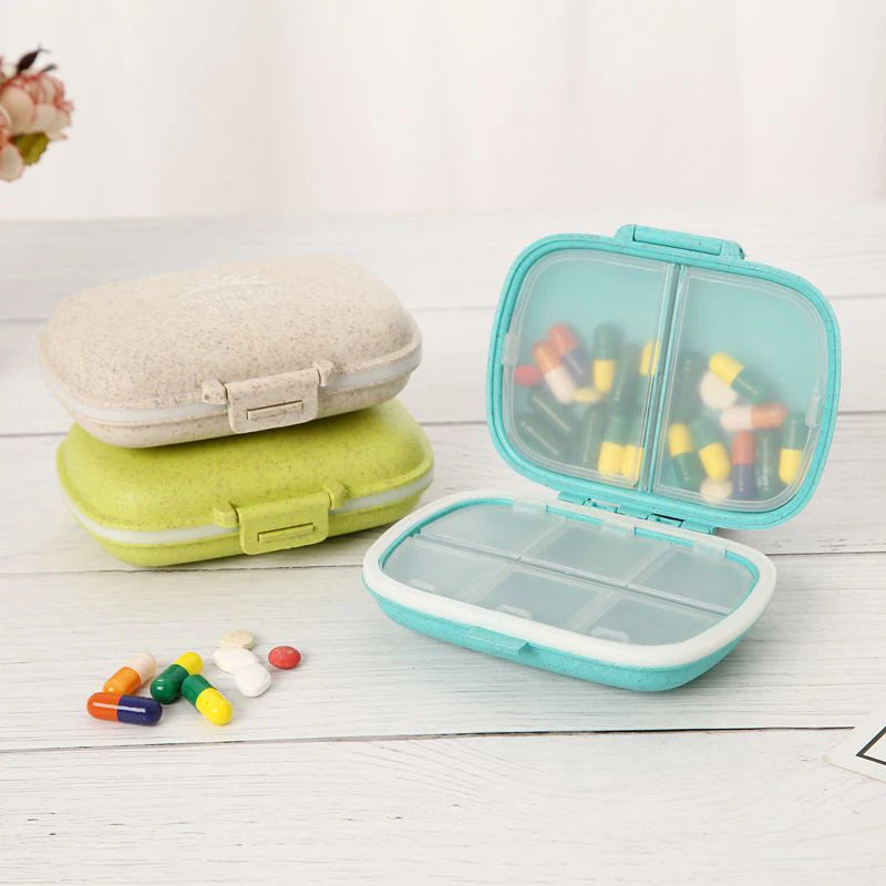 Portable Eight-Grid Sub-Packing Large Capacity Pill Box Sealed Moisture-Proof Pill Storage Box Folding Two-Layer Waterproof Pill