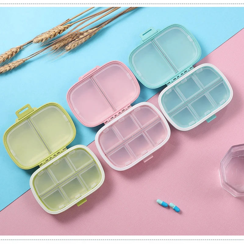 Portable Eight-Grid Sub-Packing Large Capacity Pill Box Sealed Moisture-Proof Pill Storage Box Folding Two-Layer Waterproof Pill