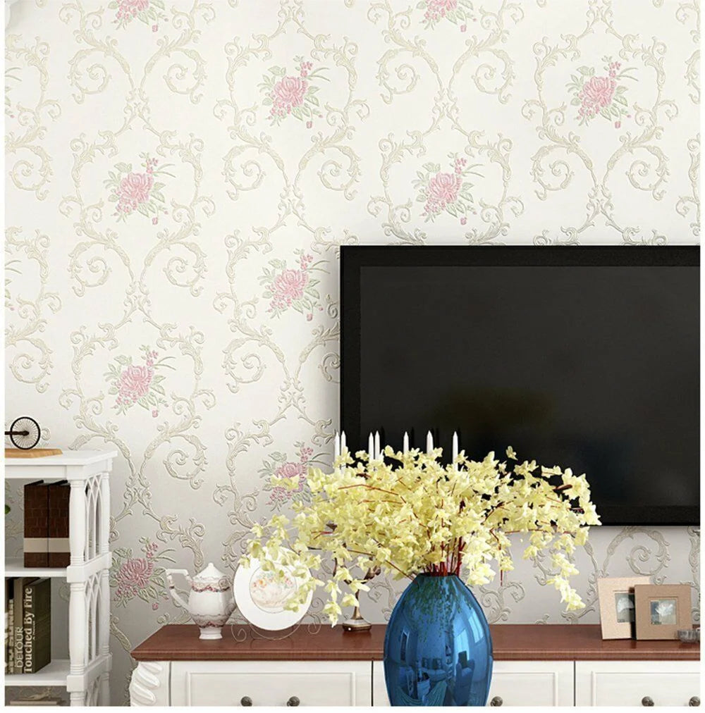 European Style Non Woven Peel and Stick Wallpaper 3D Pastoral Decorative Contact Paper Self Adhesive Wallpaper Luxury Embossed