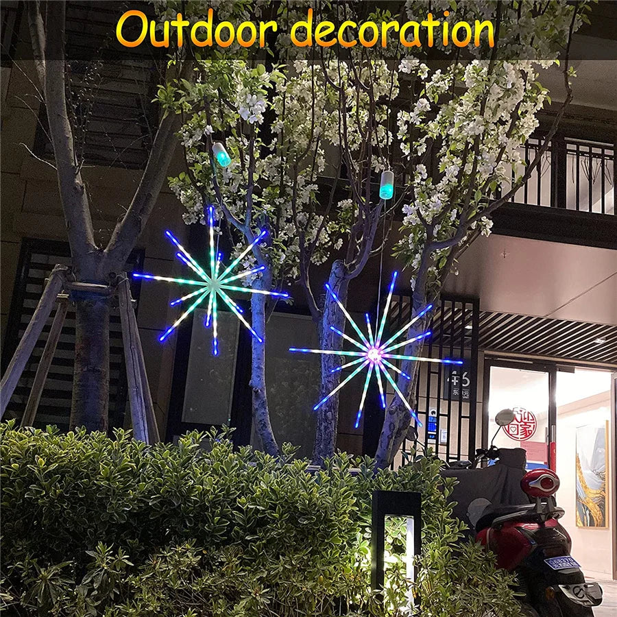 Outdoor Waterproof Starburst Christmas String Lights Battery Operated 112LED Hanging Firework Fairy Garden Lights Garland Decor