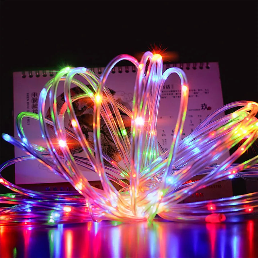 Christmas LED Rope Light Low Voltage 8 Mode Waterproof 12M 100LED Outdoor Clear Tube Light Rope and String For Deck Patio Garden