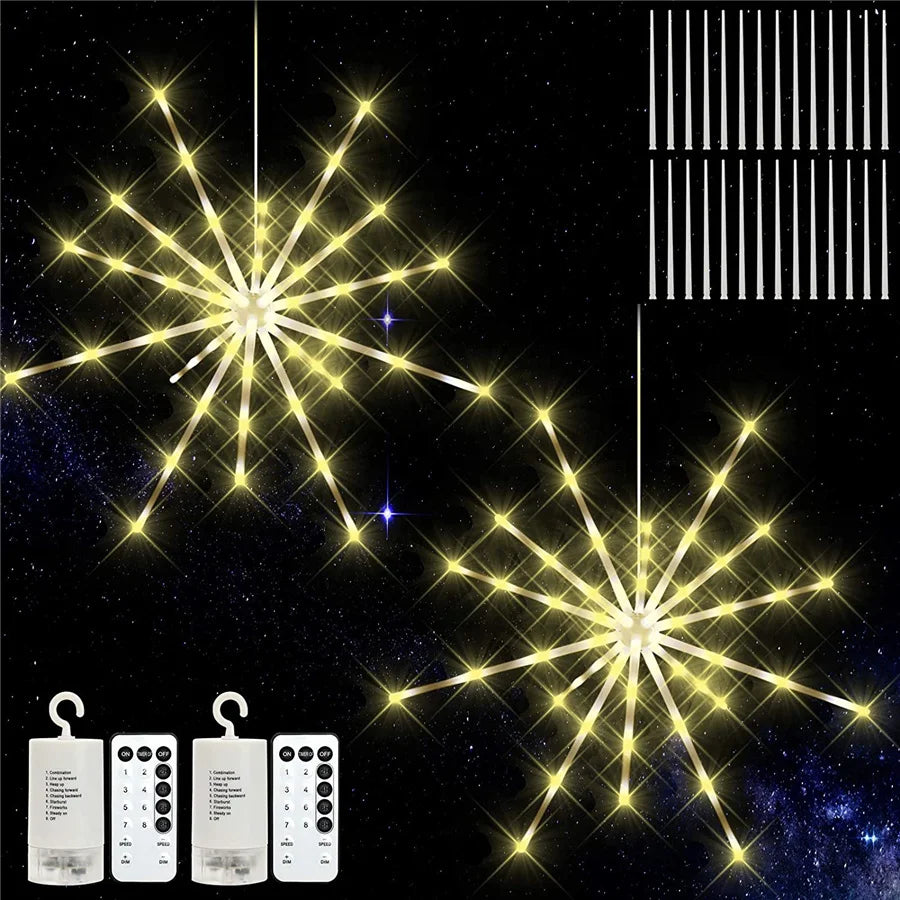 Outdoor Waterproof Starburst Christmas String Lights Battery Operated 112LED Hanging Firework Fairy Garden Lights Garland Decor