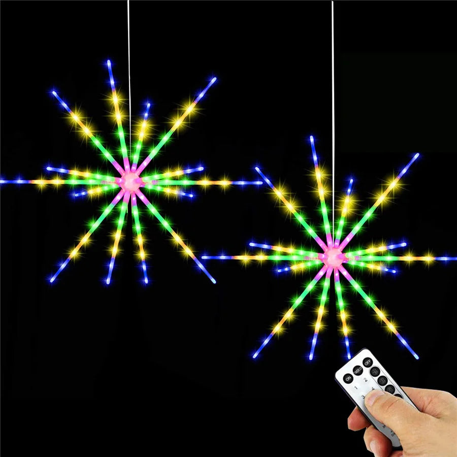 Outdoor Waterproof Starburst Christmas String Lights Battery Operated 112LED Hanging Firework Fairy Garden Lights Garland Decor