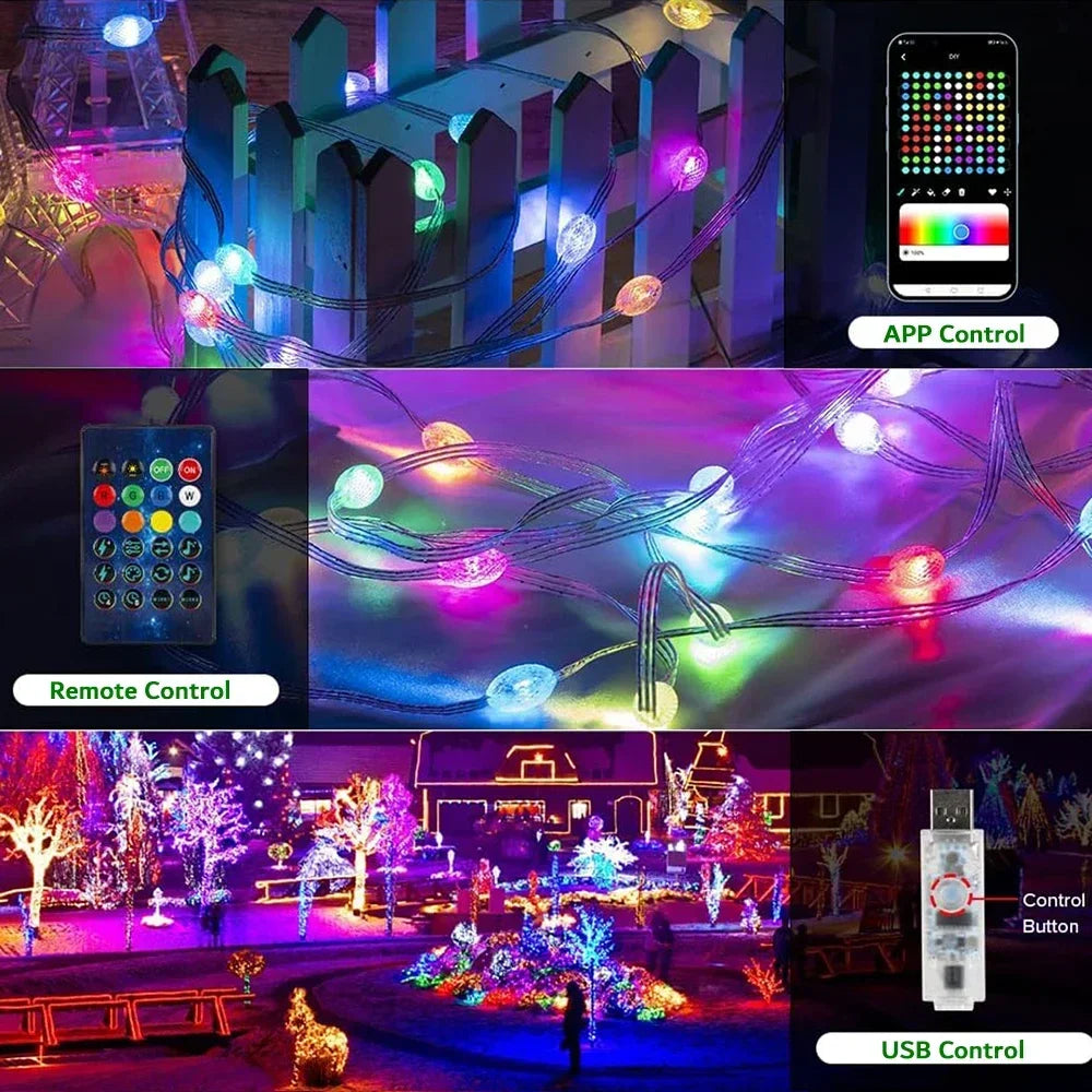 5M/10M/20M RGBIC LED Smart Fairy Lights Bluetooth APP Control String Light DIY for Christmas Party Wedding Home Decoration