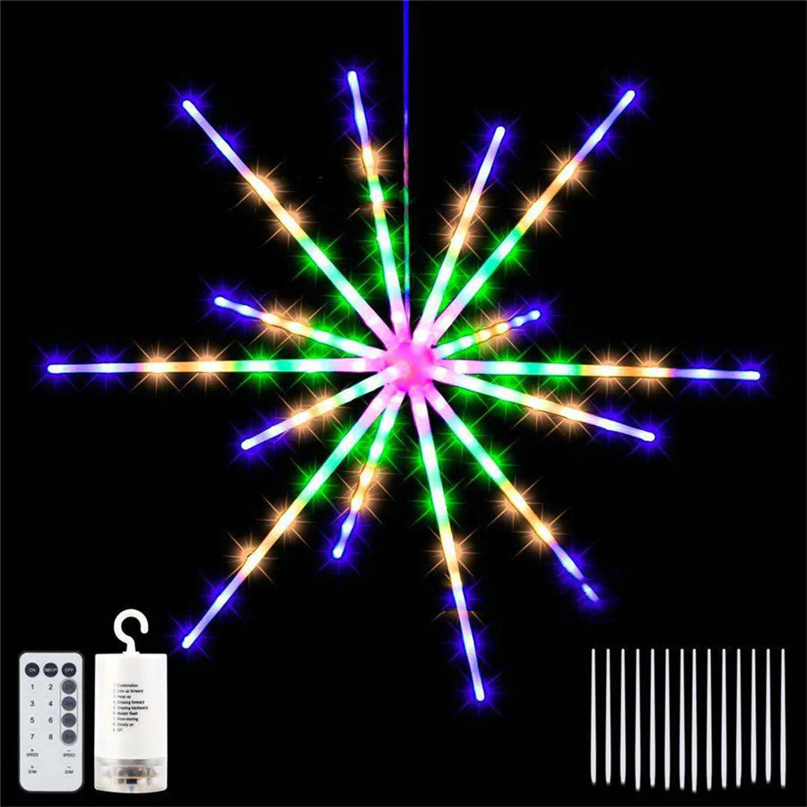 Outdoor Waterproof Starburst Christmas String Lights Battery Operated 112LED Hanging Firework Fairy Garden Lights Garland Decor