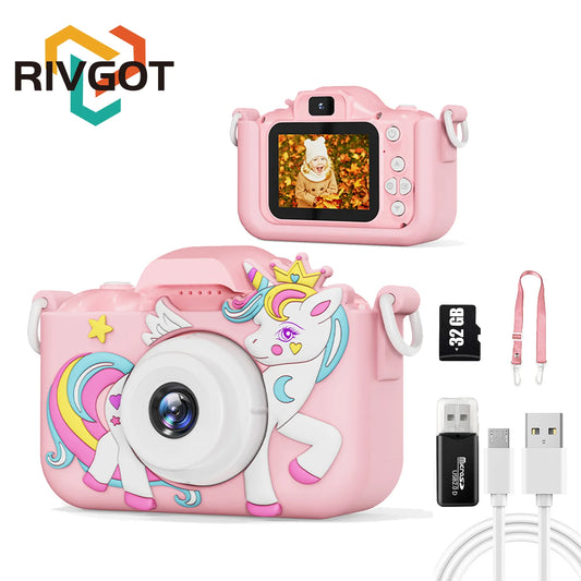 Children's Camera Toys for 3-12 Years Old Kids HD Digital Video Camera with 32GB Card Protective Silicone Cover Birthday Gifts