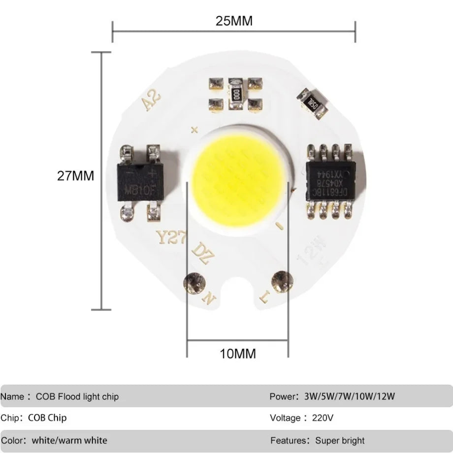 YzzKoo 3W 5W 7W 9W 10W 12W Y27 LED COB Chip Lamp 220V Smart IC No Need Driver LED Bulb For Flood Light Cold White Warm White