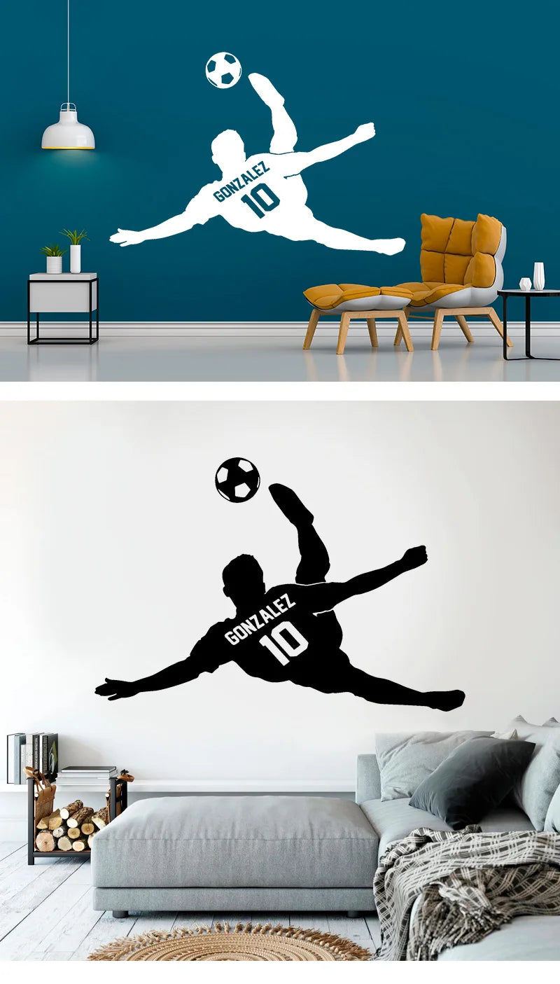 Personalized Soccer Player Name and Number Wall Sticker Vinyl Home Decor Kids Boys Room Bedroom Sport Football Decals Mural 3N01