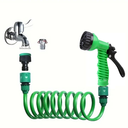 Garden Irrigation Water Pipe, Watering Nozzle, Garden Hose With 7-Function Nozzle, Car Cleaning Spring Pipe, Plastic Hose