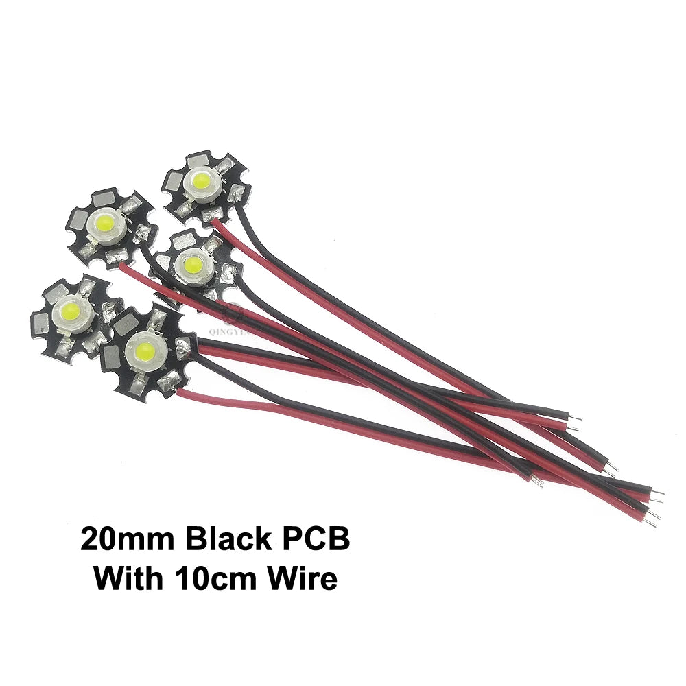 5pcs 1W 3W High Power LED Diodes Pre-soldering 10cm Wire With 20mm Star PCB White Warm Deep Red Green Royal Blue Yellow UV Color