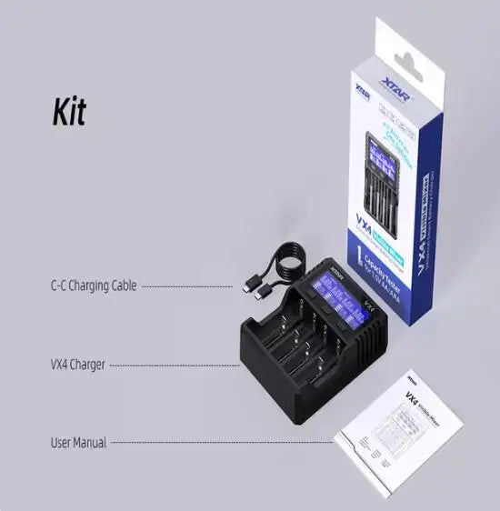 XTAR VX4 18650 battery charger Rechargeable AAA/AA Li-ion /Ni-MH /LiFePO4 Battery 20W fast charging with Led LCD display