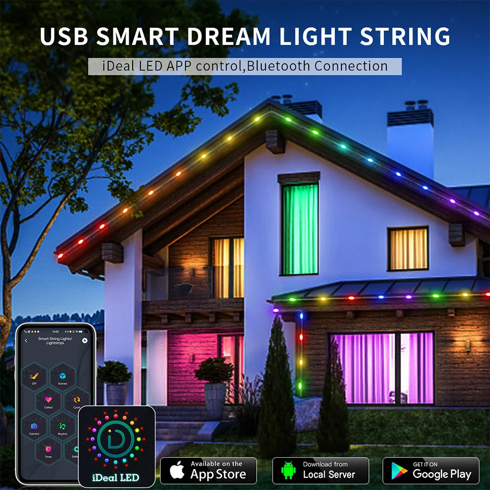 10M/20M USB Christmas Tree LED String Lights with Smart Bluetooth App Remote Control Christmas Home Decor Fairy Lights Garland