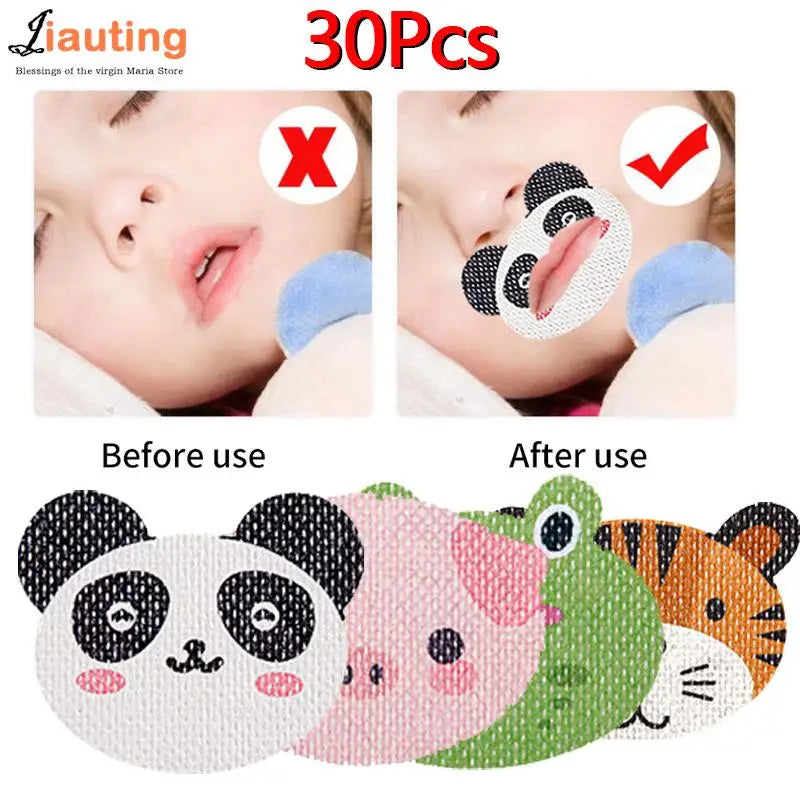 30PCS Correction Lip Nose Breathing Improving Patch For Children Cartoon Night Sleep Mouth Orthosis Tape Anti-Snoring Stickers