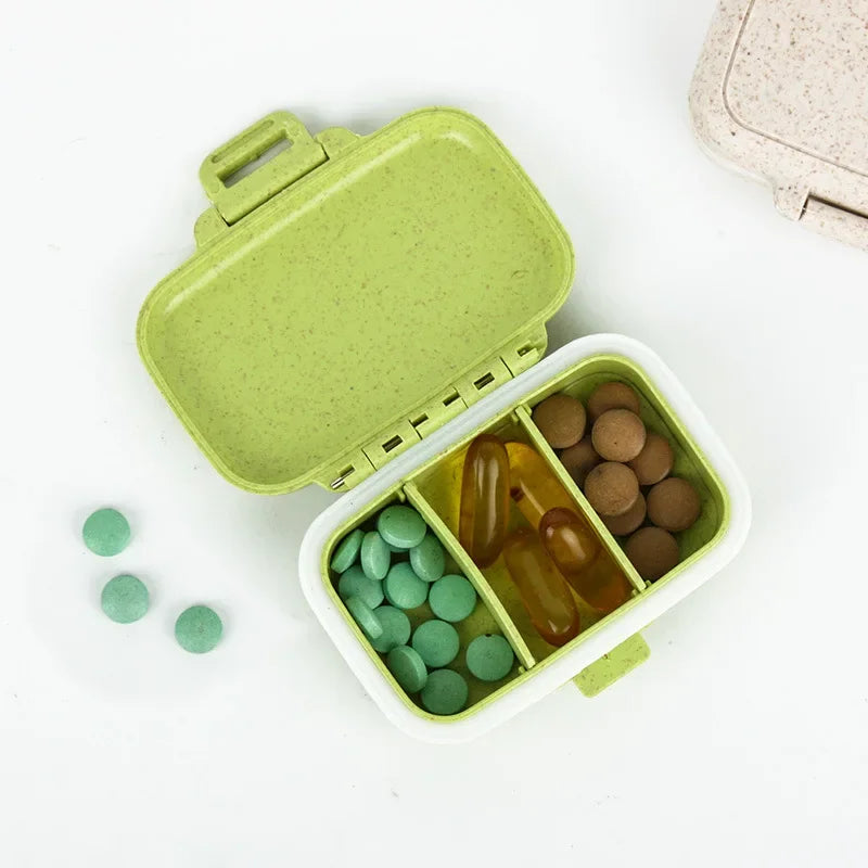 Portable Eight-Grid Sub-Packing Large Capacity Pill Box Sealed Moisture-Proof Pill Storage Box Folding Two-Layer Waterproof Pill