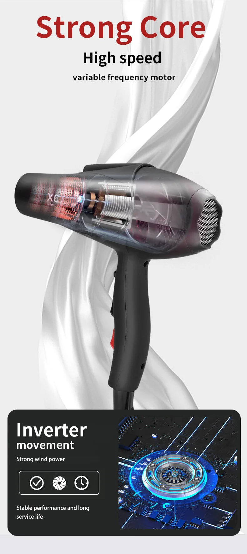 X5/X6 New High Power Wind Hair Dryer 2400W High Power Negative Ion Quick Drying Home Hair Gallery Styling Professional Hair Drye