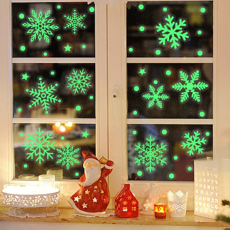 Christmas Luminous Snowflake Pvc Window Sticker Glow In Dark Fluorescent Wall Art Xmas Festival Party Home Decoration Wall Decal