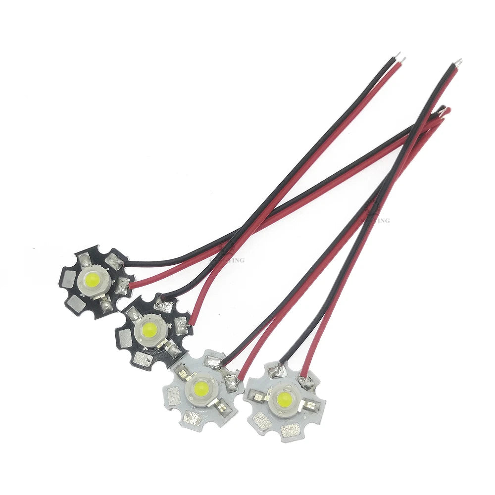 5pcs 1W 3W High Power LED Diodes Pre-soldering 10cm Wire With 20mm Star PCB White Warm Deep Red Green Royal Blue Yellow UV Color