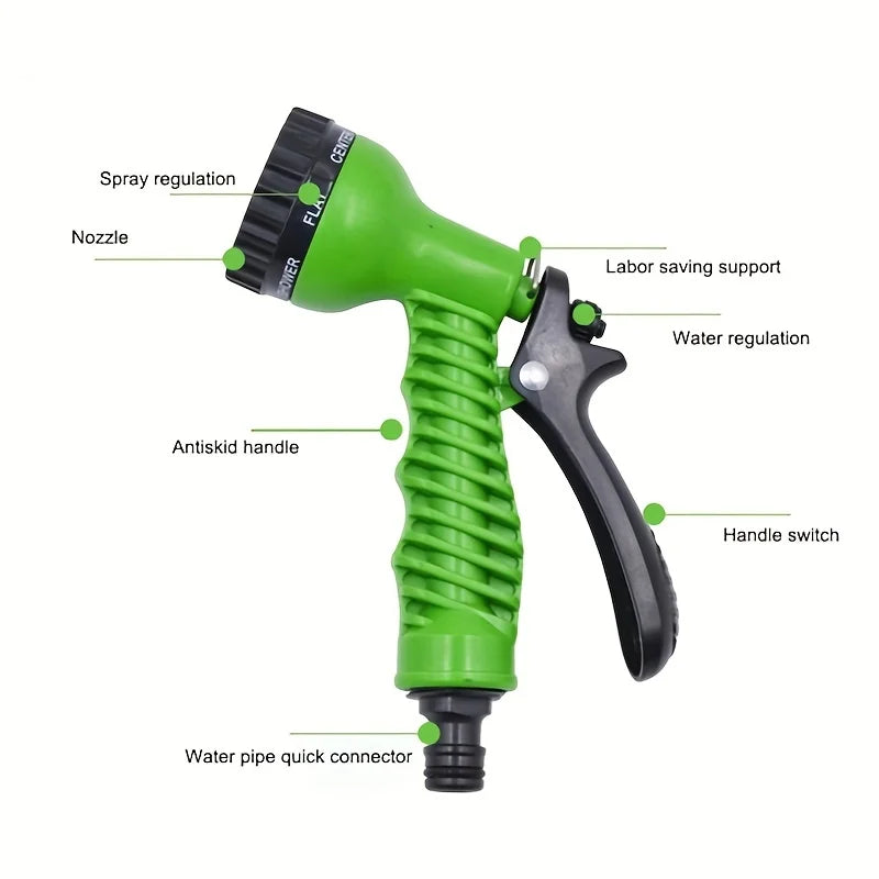 Garden Irrigation Water Pipe, Watering Nozzle, Garden Hose With 7-Function Nozzle, Car Cleaning Spring Pipe, Plastic Hose