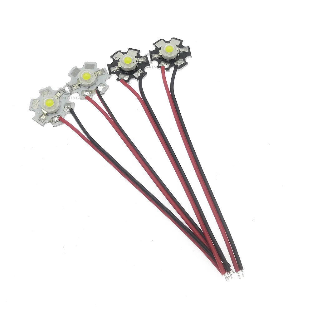 5pcs 1W 3W High Power LED Diodes Pre-soldering 10cm Wire With 20mm Star PCB White Warm Deep Red Green Royal Blue Yellow UV Color