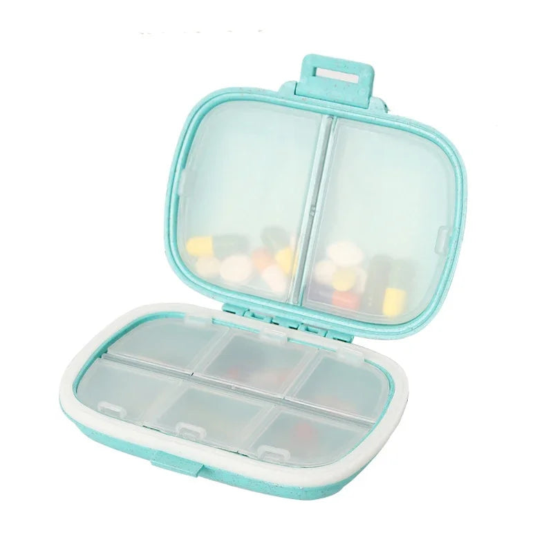 Portable Eight-Grid Sub-Packing Large Capacity Pill Box Sealed Moisture-Proof Pill Storage Box Folding Two-Layer Waterproof Pill