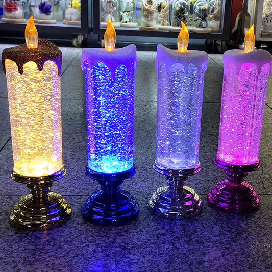 LED Christmas Candle LED Flameless Candle Light Swirling Glitter Colorful Fantasy Crystal Night Lights Xmas Party Home Decor