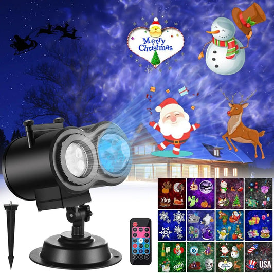 Halloween Christmas Projector Lights Outdoor,  2-in-1 Moving Pattern Landscape Lights,HD Effects Projection Light for Xmas Decor