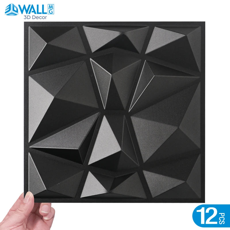 12 Pcs Super 3D Art Wall Panel PVC Waterproof renovation 3D wall sticker Tile Decor Diamond Design DIY Home Decor11.81''x11.81''