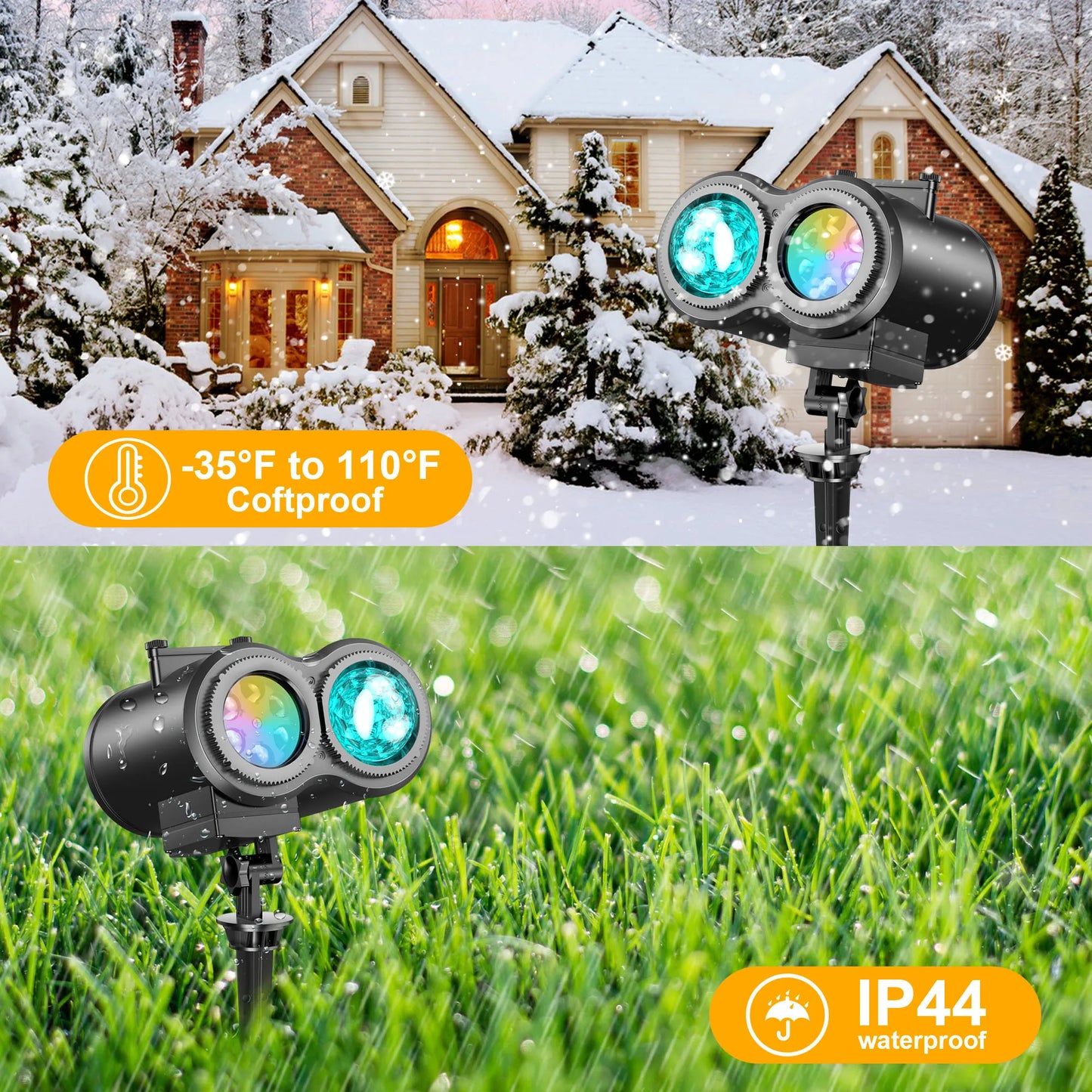 Halloween Christmas Projector Lights Outdoor,  2-in-1 Moving Pattern Landscape Lights,HD Effects Projection Light for Xmas Decor