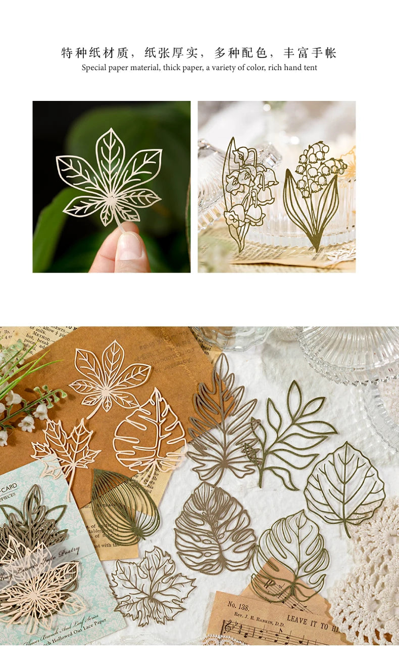 10 pcs Diy Scrapbooking paper Plants flowers Lace Decoration paper Hollow Card Collage material cards DIY hand made craft paper