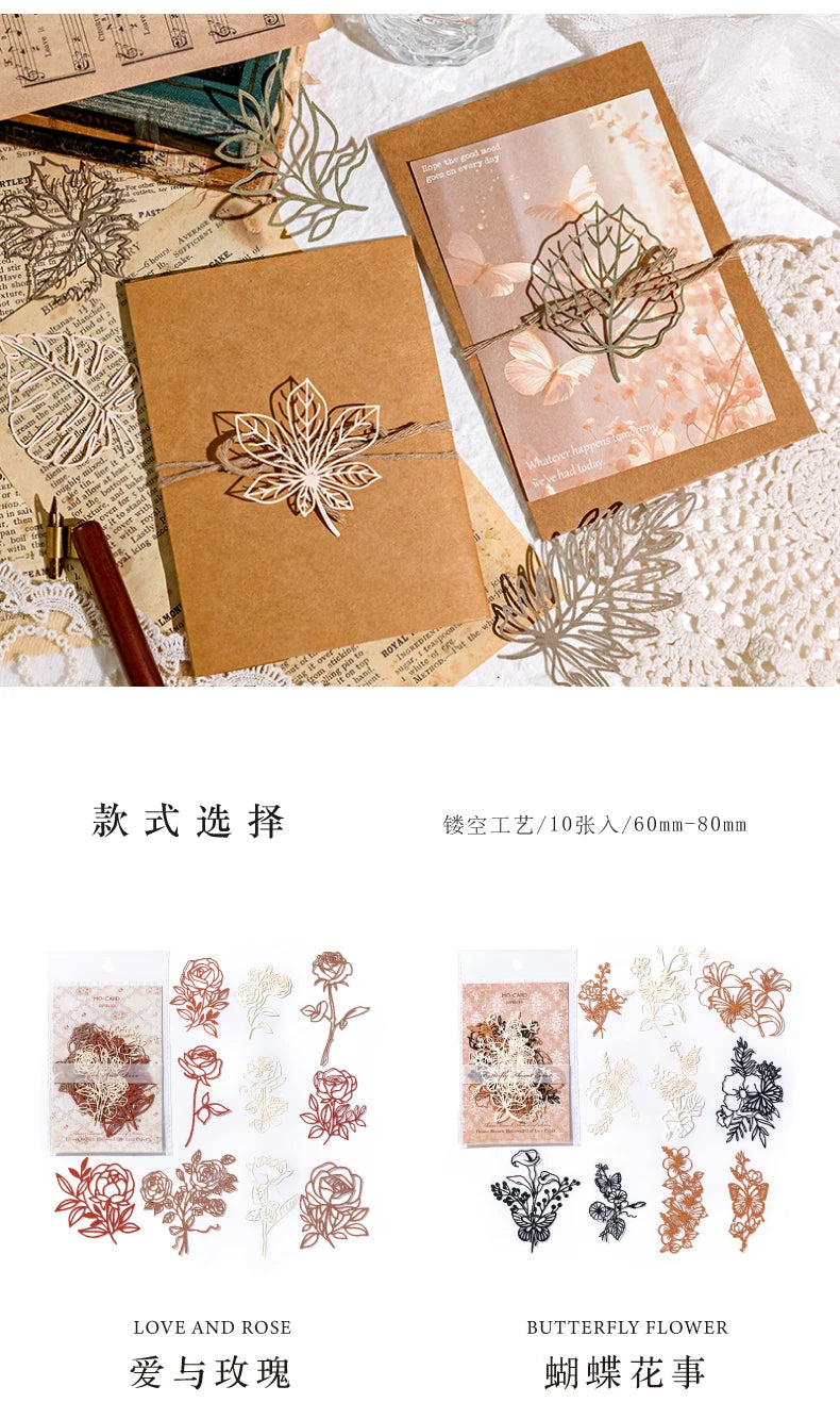 10 pcs Diy Scrapbooking paper Plants flowers Lace Decoration paper Hollow Card Collage material cards DIY hand made craft paper