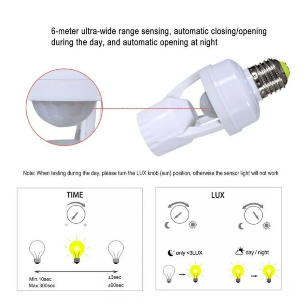 LDHLM PIR Human Induction Motion Sensor LED Night Lamp Socket Base E27 AC 110V-220V Delay Time Adjustable Switch 360 Degrees