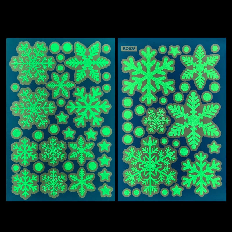 Christmas Luminous Snowflake Pvc Window Sticker Glow In Dark Fluorescent Wall Art Xmas Festival Party Home Decoration Wall Decal