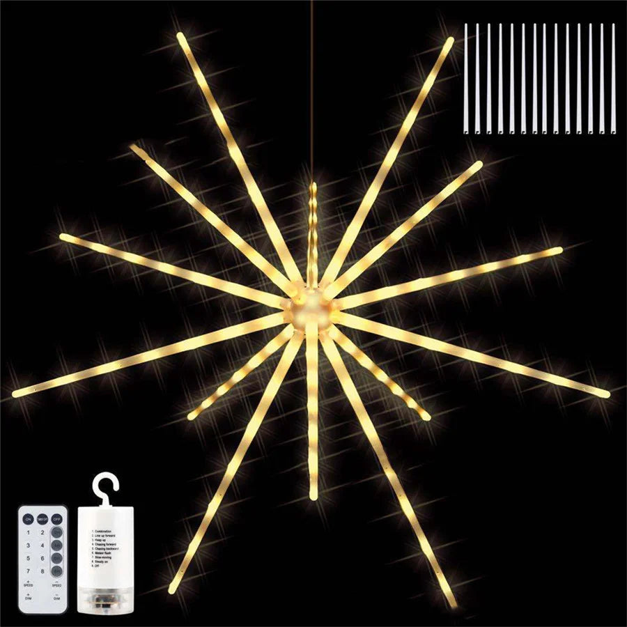 Outdoor Waterproof Starburst Christmas String Lights Battery Operated 112LED Hanging Firework Fairy Garden Lights Garland Decor