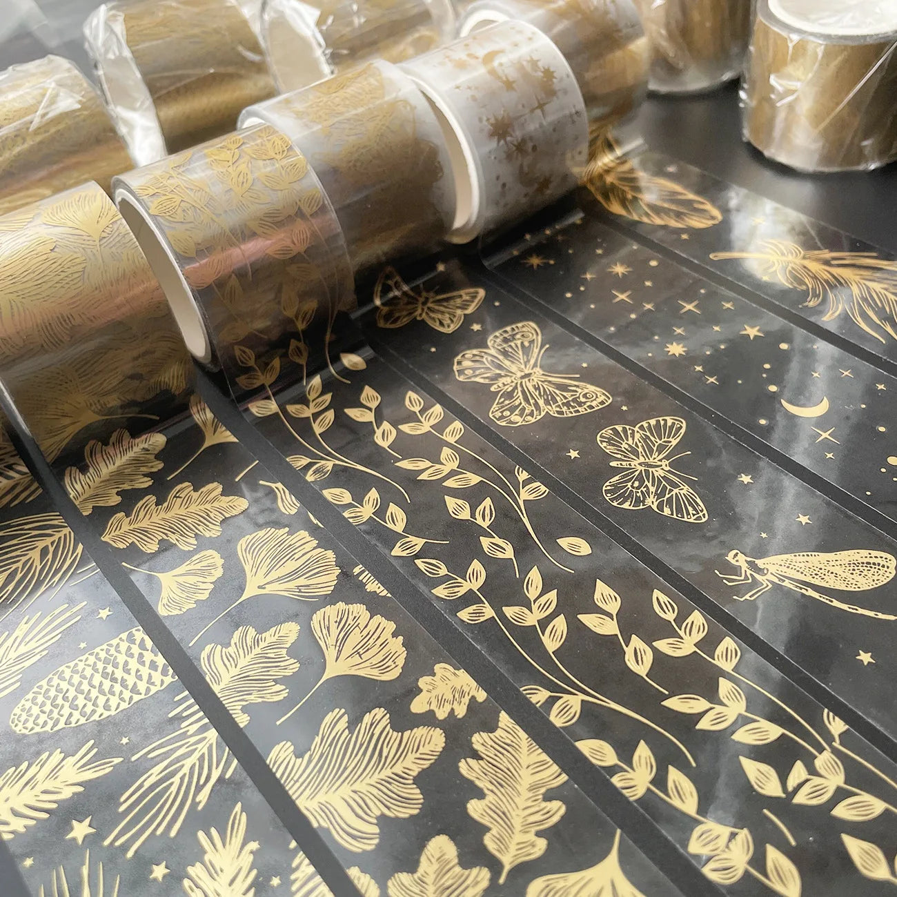 Transparent Gold Foil Washi Tape Feather Leaves Insect Sticky Decorative Tapes For Journal Planner Diy Greeting Card Scrapbook